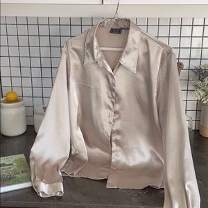 Vintage champagne silk button down shirt